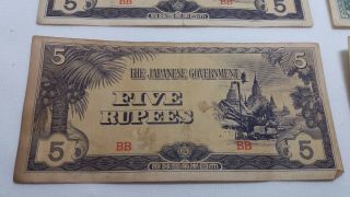 WW2 Burma 5 Rupees Malaya 10 Dollars Japanese Occupation Bank Notes 3