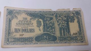 WW2 Burma 5 Rupees Malaya 10 Dollars Japanese Occupation Bank Notes 4