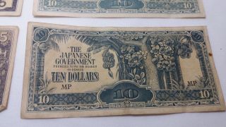 WW2 Burma 5 Rupees Malaya 10 Dollars Japanese Occupation Bank Notes 5