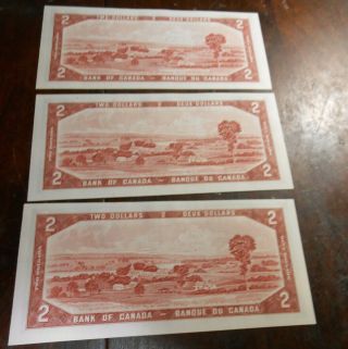 1954 CANADA/CANADIAN SET OF 3 CONSECUTIVE 2 DOLLAR BANK NOTES UNC 2