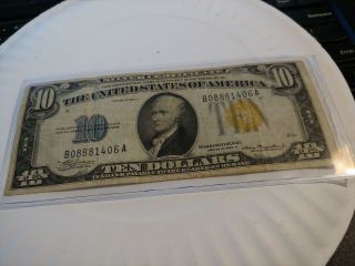 1934 - A $10 North Africa Yellow Seal Ten Dollar U.  S.  Note -