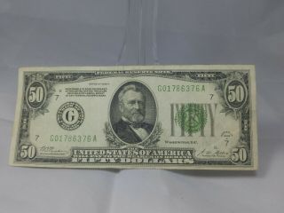 1928 A $50 Bill - Green - Federal Reserve Chicago G Redeemable In Gold