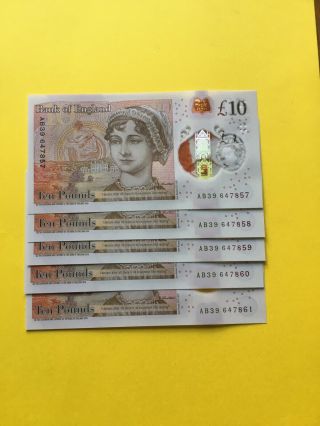 Uk 10 Pounds Jane Austen Polymer Notes Uncirculated