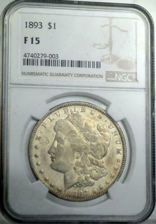 1893 P Morgan Silver Dollar Key Date Ngc F15 Fine Very Low Mintage 378,  000