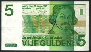 1973 Netherlands 5 Gulden Note.