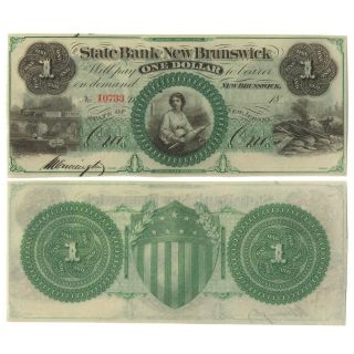 1860 $1 State Bank Of Brunswick Jersey Au Banknote