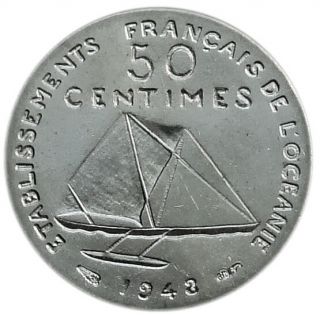 French Oceania 50 Centimes 1948 Essai Bu Incuse,  Flat Rim