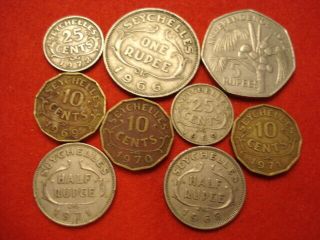 10 Seychelles Coins 1966 - 1976