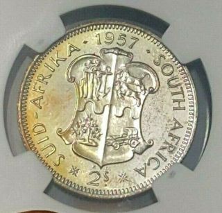 1957 South Africa Proof 2 Shilling 2s Ngc Pf66 Pop34 Silver Rare 1,  130 Minted