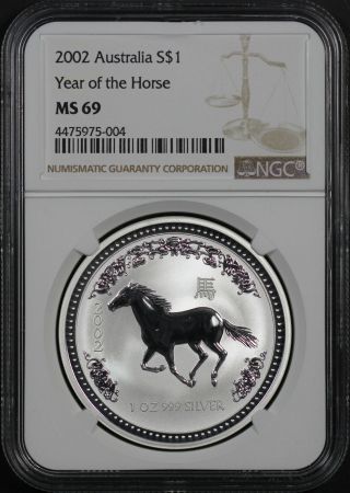 2002 Australia Lunar Series I Silver $1 Year Of The Horse Ngc Ms - 69 - 179717