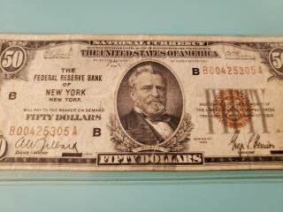 1929 $50 National Currency From Federal Reserve Bank Of York