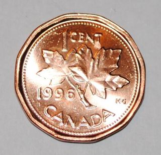 1996 1 Cent Canada Copper Uncirculated Canadian Penny