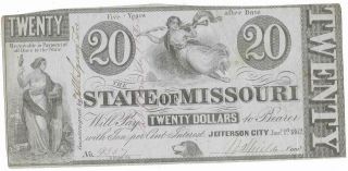 Csa 1862 State Of Missouri,  $20.  00 Note,  Issued Jan 1,  1862,  Cr2d,  10 Interest