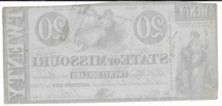 CSA 1862 State of Missouri,  $20.  00 Note,  Issued Jan 1,  1862,  CR2D,  10 Interest 2