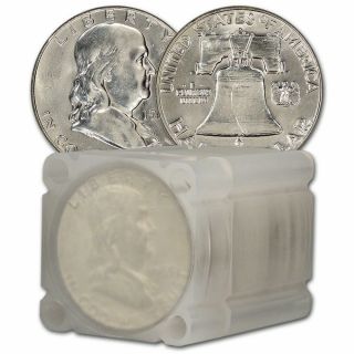 $10 Face Value Franklin Half Dollars 90 Silver 20 - Coin Roll Au/bu