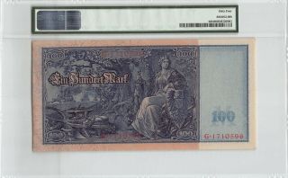 Germany,  Reichsbanknote 1910 P - 42 PMG Choice UNC 64 100 Mark (Red S/N) 2