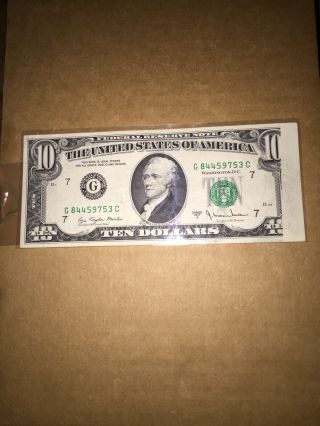 1977a $10 Dollar Bill Insufficient Ink Front Bill Error