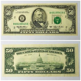 1993 $50 Fifty Dollar Bill Note Federal Reserve Us Currency Old Money B65155415e