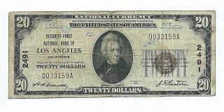 Security First National Bank Of Los Angeles,  Ca = 1929 $20.  00 National Banknote