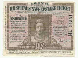 1938 Irish Hospitals Sweepstake Ticket Numbered Cesarewitch Run At Newmarket