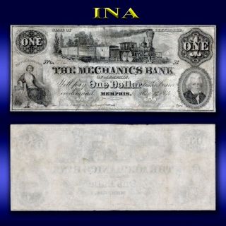 Tennessee 1854 Mechanics Bank Of Memphis $1 Circulated And Scarce Note