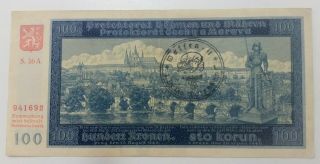 Banknote Occupation Nazi Stamp 100 Korun Czechoslovakia & Moravia 1940 Rare 692