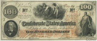 $100 1862 Confederate States Of America Richmond Virginia Note