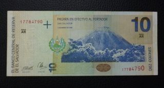 El Salvador Banknote 10 Colones,  Pick 148a Xf 1998 - Series Ar (cancelled)