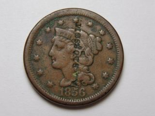 1856 Braided Hair Large Cent Counterstamped " A.  A.  Blossom "