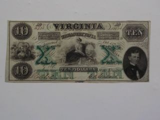 Civil War Confederate 1862 10 Dollar Bill Virginia Treasury Paper Money Currency