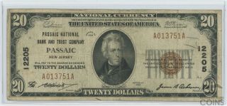 1929 United States $20 Passaic National Bank And Trust Company Ch 12205 Note
