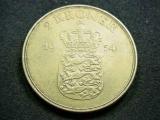 NobleSpirit (CT) Premium World Coins 1954 DENMARK 2 Kroner VF 3