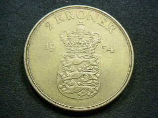 NobleSpirit (CT) Premium World Coins 1954 DENMARK 2 Kroner VF 4