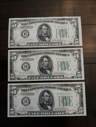 3 Consecutive - 1934 D $5 Frn - York District Notes