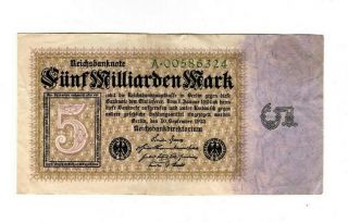 Xxx - Rare 5 Billion Mark Weimar Inflation Banknote 1923 In Fine Con