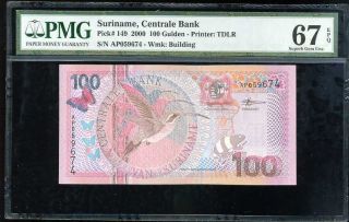 Suriname 100 Gulden 2000 P 149 Gem Unc Pmg 67 Epq Nr