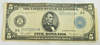 Series Of 1914 $5 Large Federal Reserve Note - Philadelphia Pa