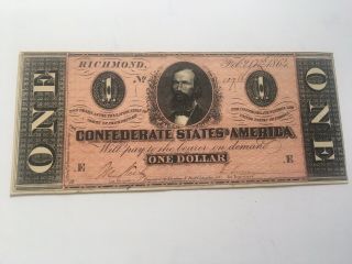 $1 Confederate States Of America Note - 1864 T - 71