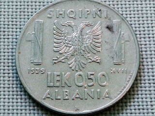 Albania 1939 0.  50 Lek Italian Fascist Occupation Vittorio Emanuele Iii Wwii Helm