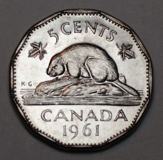 Canada 1961 5 Cents Unc Five Cents Canadian Nickel