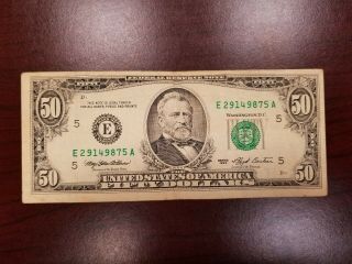 1993 Richmond $50 Dollar Bill Note Frn E29149875a Margin Error