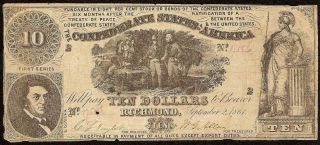1861 $10 Dollar Sweet Potato Dinner Note Confederate States Paper Money T - 30