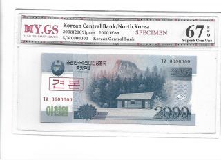 2008 Korea Central Bank Specimen 2000 Won Yhfg 67 Epq Gem Unc
