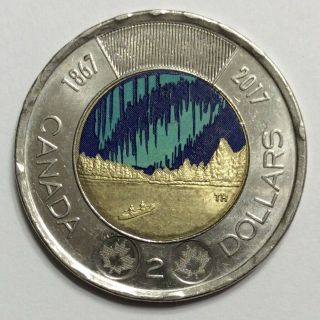 2017 Canada $2 Coloured Toonie Glow In The Dark Dance Of The Spirits Northern