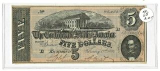 The Confederate States Of America 1864 $5 Currency Note