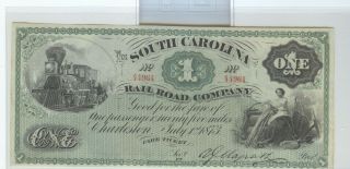 1873 " The South Carolina Rail Road Company " $1 Fare Good For 25 Miles,  Unc