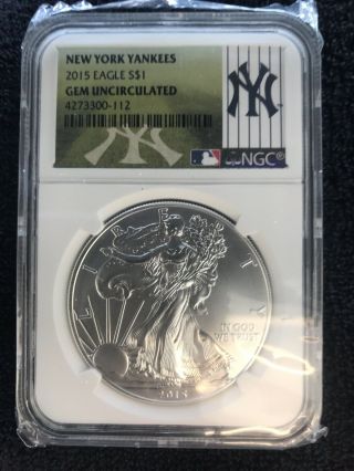 York Yankees 2015 Eagle $1 Gem Uncirculated 1 Oz.  Fine Silver