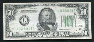 Fr.  2102 - L 1934 $50 Fifty Dollars Frn Federal Reserve Note San Francisco,  Ca Vf