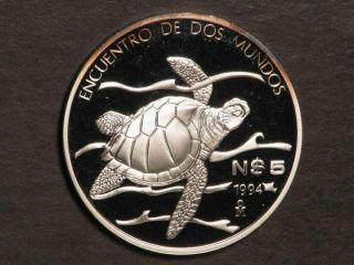 Mexico 1994 5 Pesos Turtle Silver Crown Choice Proof