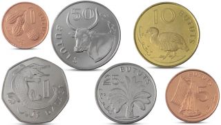 Gambia Currency Set 6 Coins 1,  5,  10,  25,  50 Bututs,  1 Dalasi 1998 2014 Unc